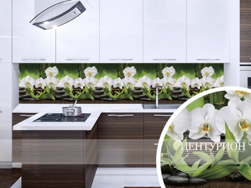 Фото. Кухонный фартук Орхидеи белые. Строй-Отделка